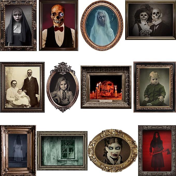 Halloween Decorations, 12 Pieces Laminated Halloween Gothic Decor Poster Frames Durable Haunted H... | Amazon (US)