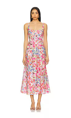 Bardot Lilah Corset Midi Dress in Pink Floral from Revolve.com | Revolve Clothing (Global)