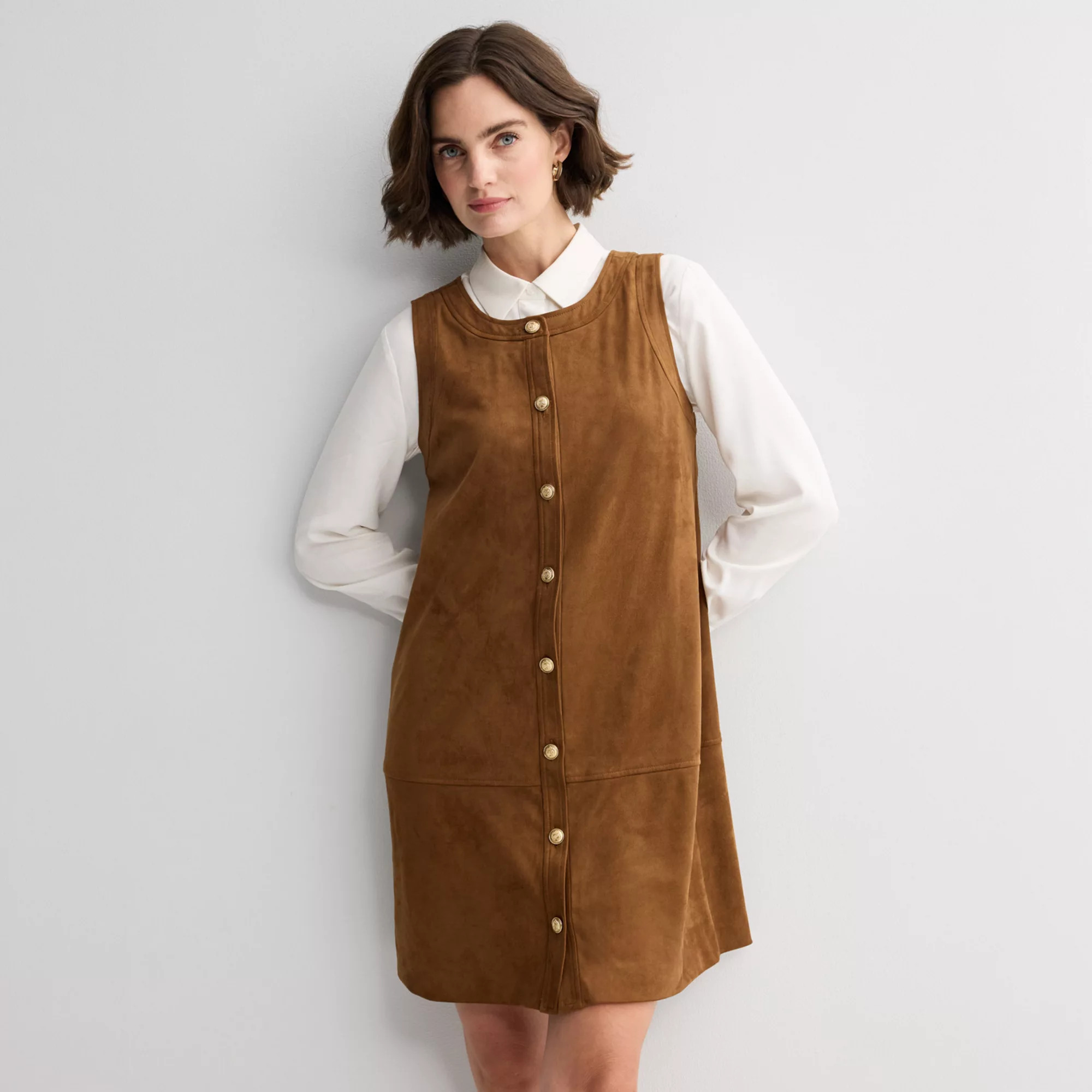 Women's Nine West Button Front Shift Mini Dress, Size: XXL, Paramount Brown | Kohl's