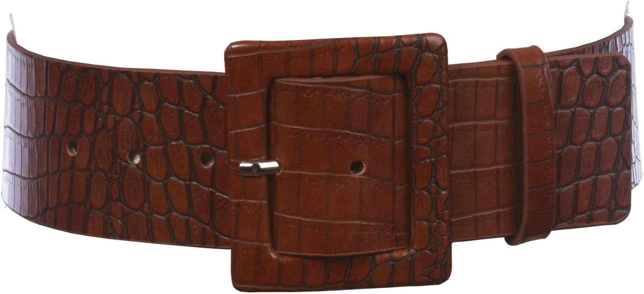 2 1/4" Wide Ladies High Waist Croco Print Patent Leather Fashion Belt | Amazon (US)