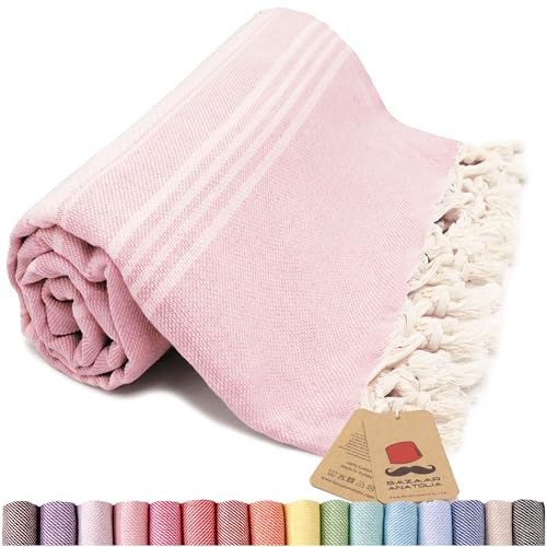 Bazaar Anatolia Turkish Beach Towel, 100% Cotton, 71x39 in, Stripe Pink | Amazon (US)