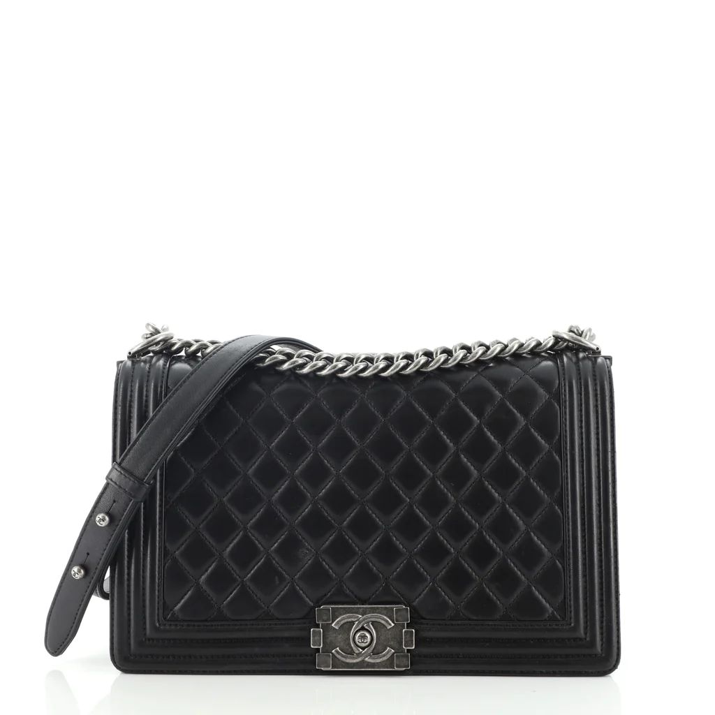 Chanel Boy Flap Bag Quilted Lambskin New Medium Black 1261981 | Rebag