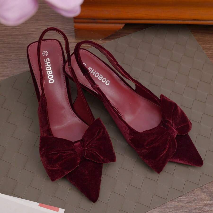 Stylish And Exquisite Women's Bow  - Toe Kitten - Heel Slingback High - Heel Shoes​ | SHEIN