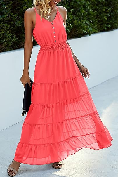 PRETTYGARDEN Women's Casual Summer Dress Spaghetti Strap Sleeveless High Waist Beach Long Maxi Su... | Amazon (US)