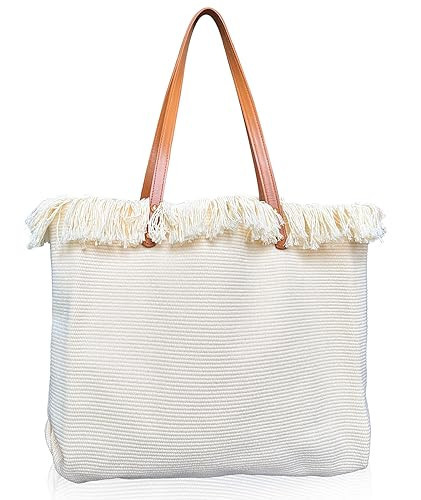 Beach Bag Tote Beach Bags for Women Vacation Large Tote Bag for Women Casual Shoulder Handbags for Travel Beach Pool Gym- Beige | Amazon (US)