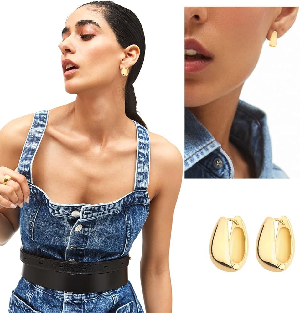 Wgoud Chunky Hoop Earrings Set 14K Gold Hoop Earrings for Women Hypoallergenic, Thick Hoops Earri... | Amazon (US)