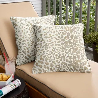 Sunbrella Tan Leopard Indoor/Outdoor Pillows, Set of 2, Corded - 16" x 16" - Tan Leopard | Bed Bath & Beyond