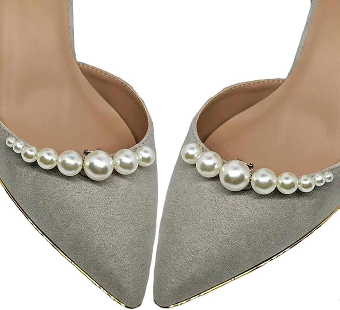 EASEDAILY Pearl Shoes Clips for Pumps 2pcs Silver Wedding Shoe Buckles Clip Bridal Shoes Jewelry ... | Amazon (US)