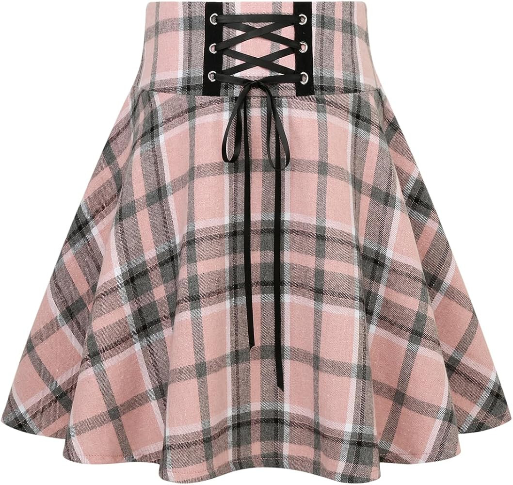 IDEALSANXUN Gothic Plaid Mini Skirts for Women 2024 Short High Waist Plaid Skirts | Amazon (US)