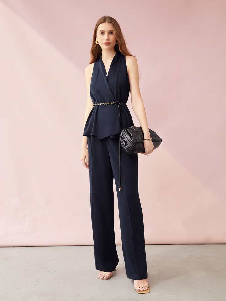 MOTF PREMIUM BELTED TOP & DRESS PANTS SET | SHEIN