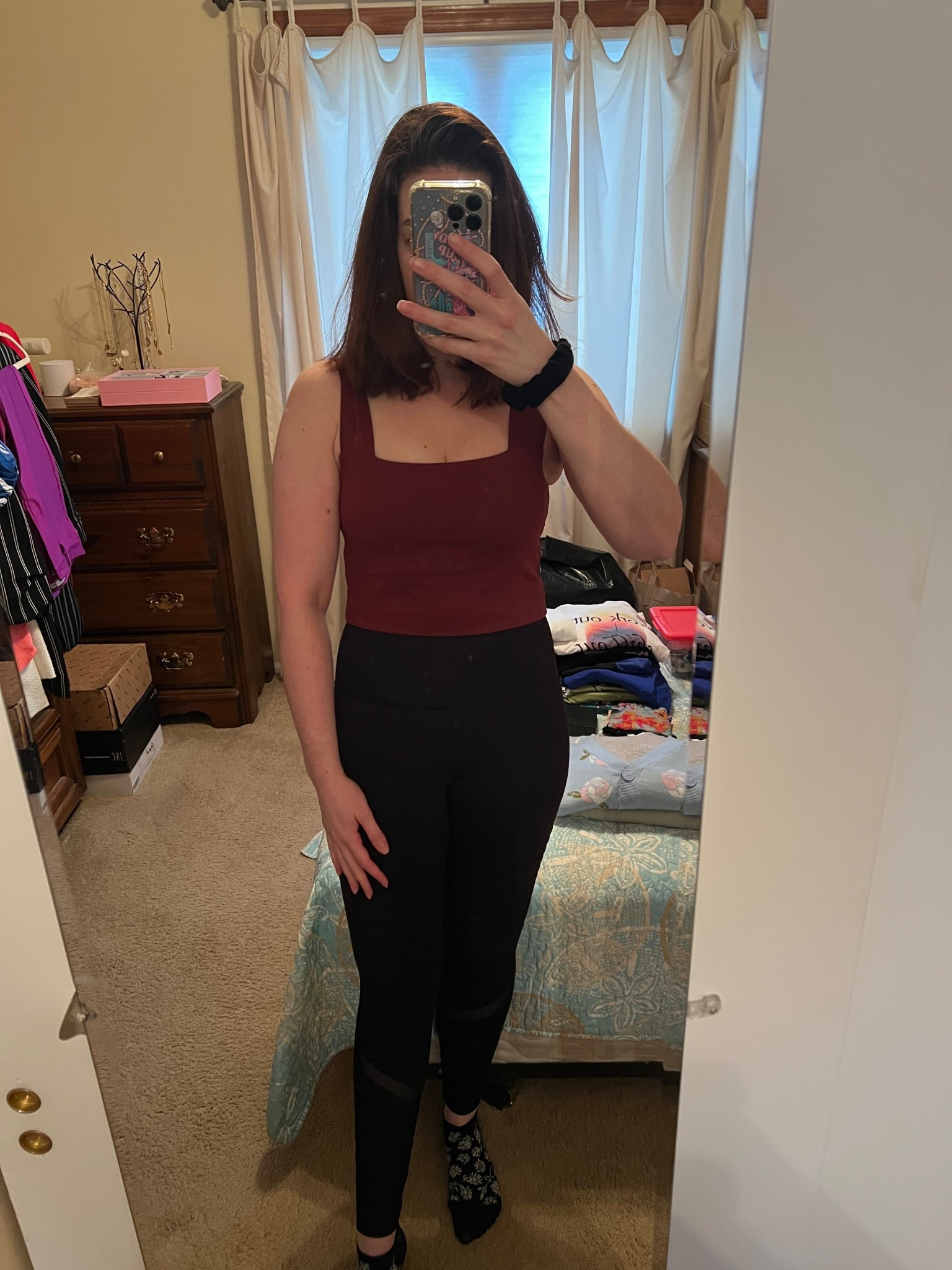 Burgundy sports bra (m). Black high waisted workout leggings (m). #sportsbra #burgundysportsbra #workouttop #leggings #blackleggings #highwaistedleggings #workoutleggings #activewear #fitnessgear 

#LTKootd #LTKfitnessgoals #LTKActive