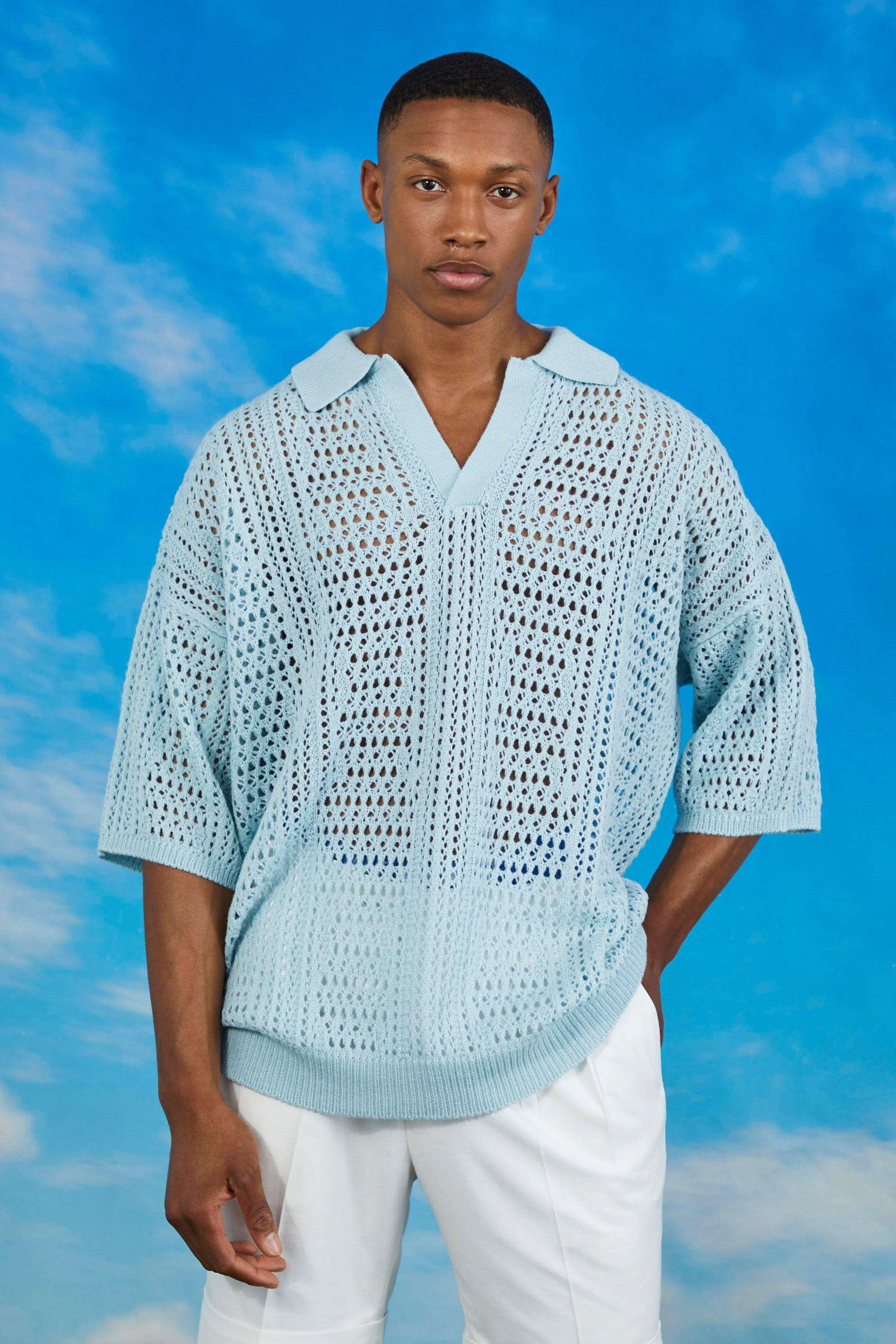 Knitted Drop Shoulder Oversized Texture Open Polo | boohooMAN (DE, IE & UK)