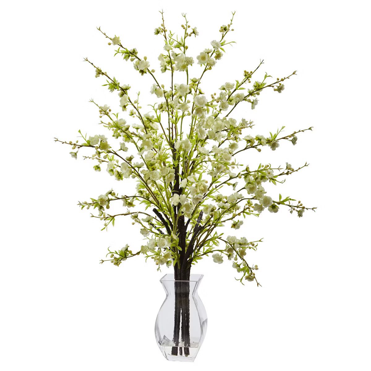 Cherry Blossom in Glass Vase White - Nearly Natural | Target