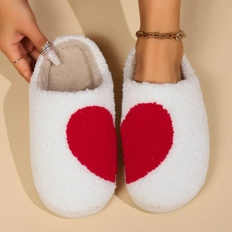 Fuzzy Slippers For Women Valentine'S Day Cotton Slippers Indoor Home Couple Love Plush Warm Slipp... | Walmart (US)