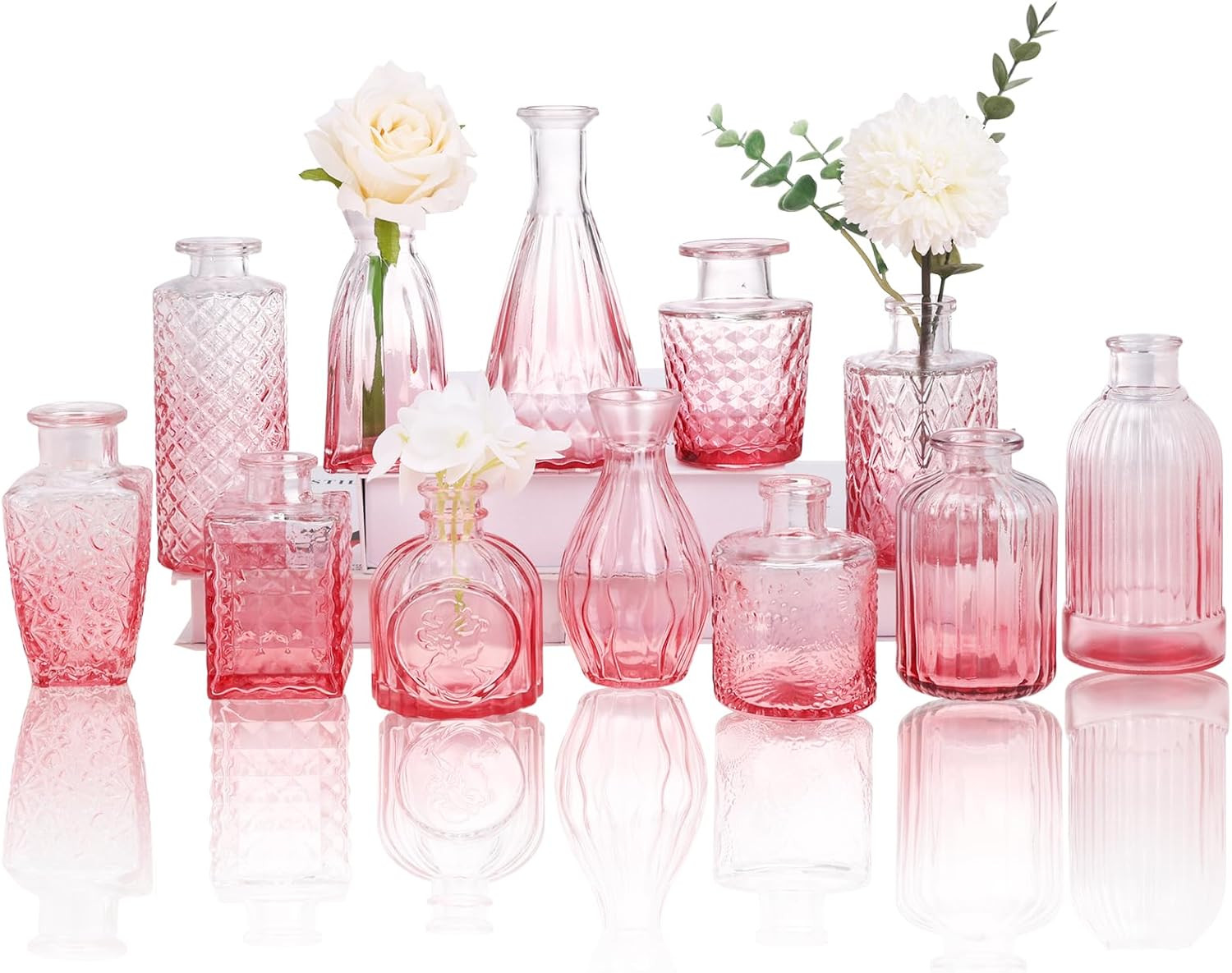 12pcs Bud Vases for Centerpieces, Pink Glass Vase Set | Amazon (US)