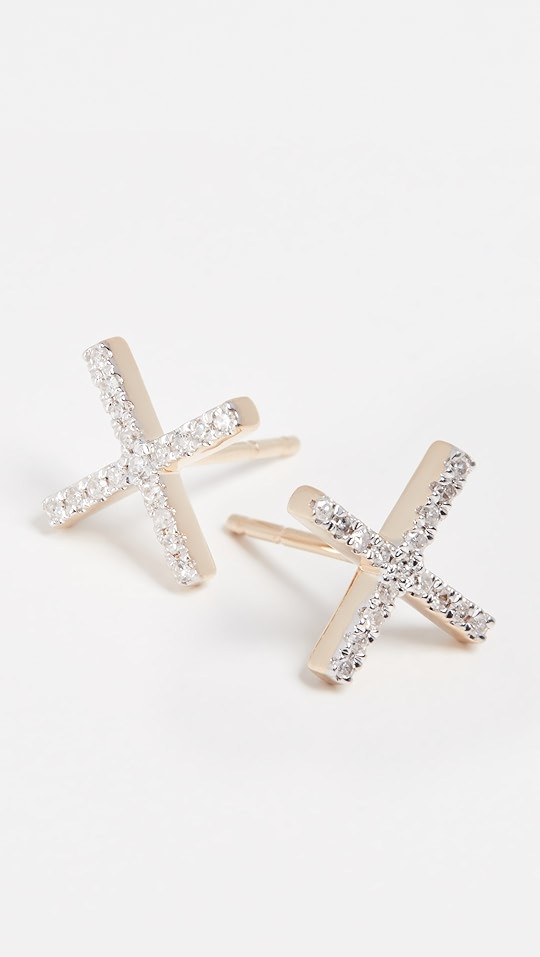 14k Gold Pave X Post Earrings | Shopbop
