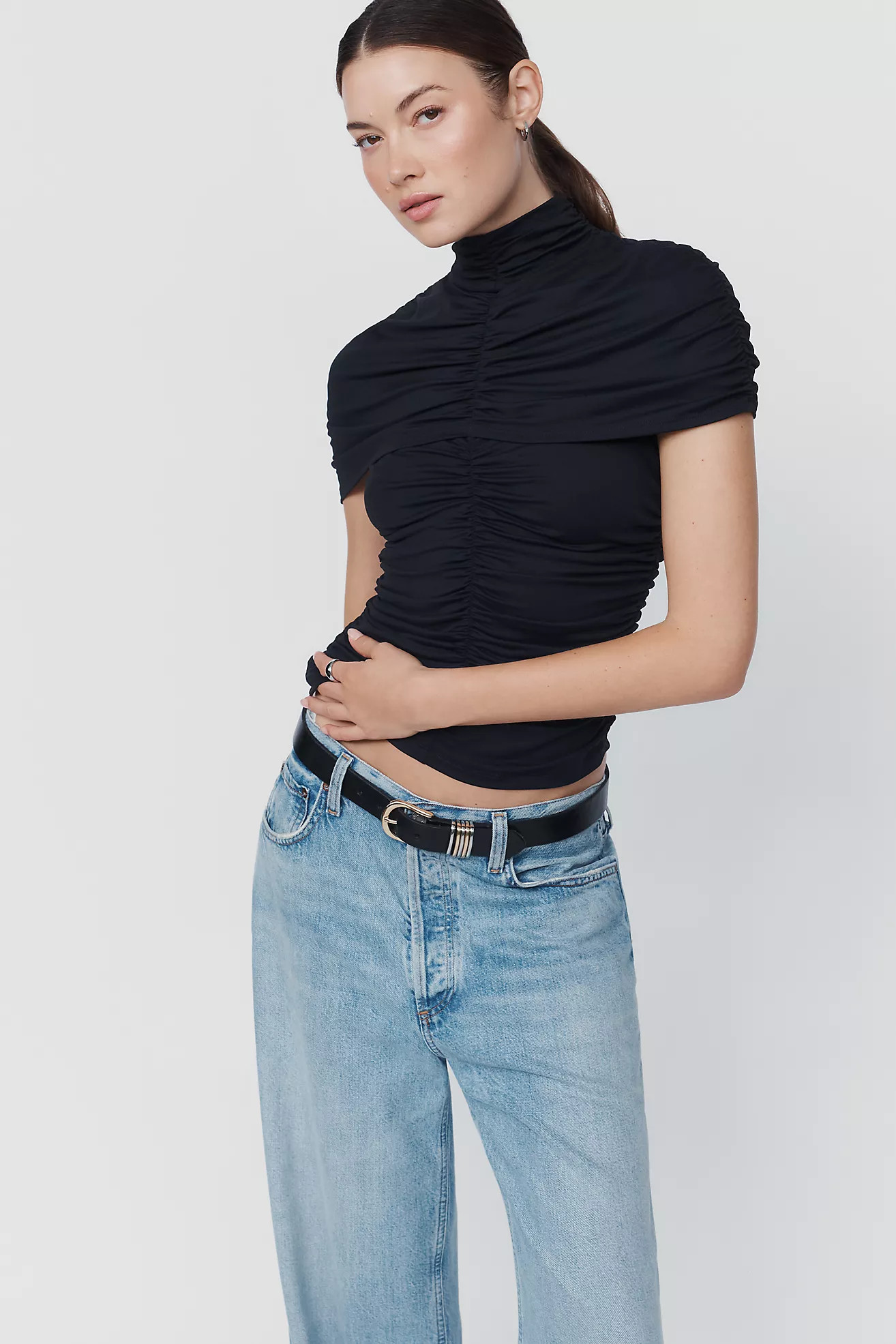 Gathered Overlay Mock Neck Top | Anthropologie (US)
