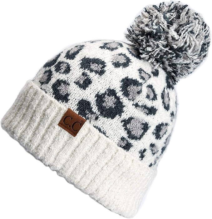 C.C Exclusives Soft Beanie hat with Leopard Pattern and Fur Pom(HAT-7001)(SF-7001) | Amazon (US)
