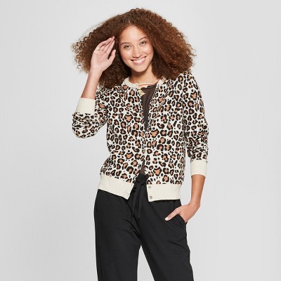 Women's Animal Print Crewneck Cardigan - A New Day™ Camel | Target