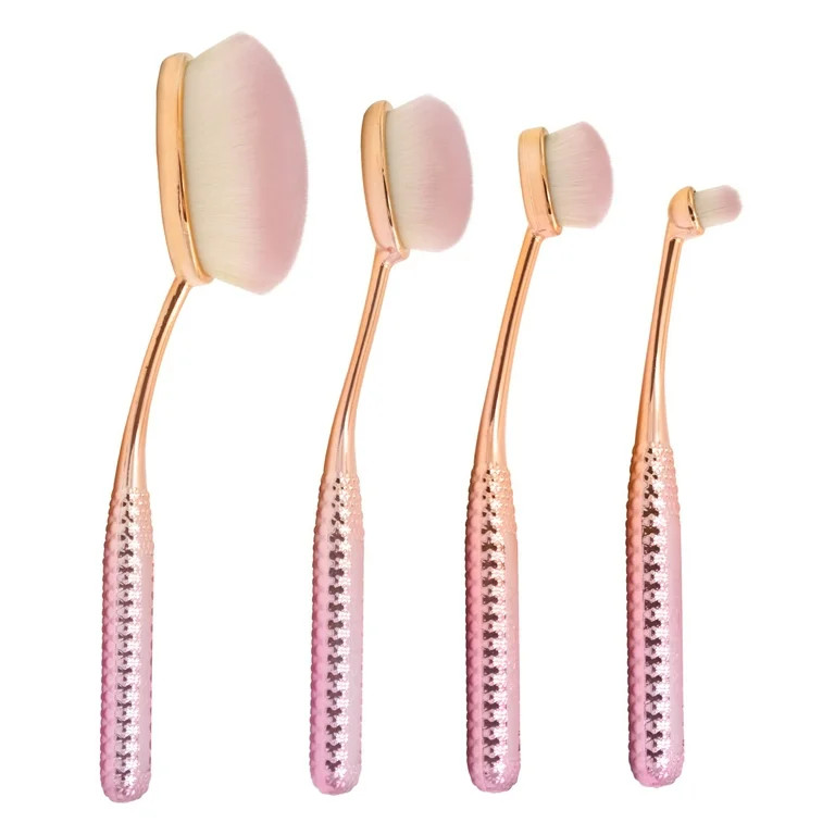 Moda 4PC Oval Brush Face Perfecting Makeup Brush Kit, Metallic Rose | Walmart (US)
