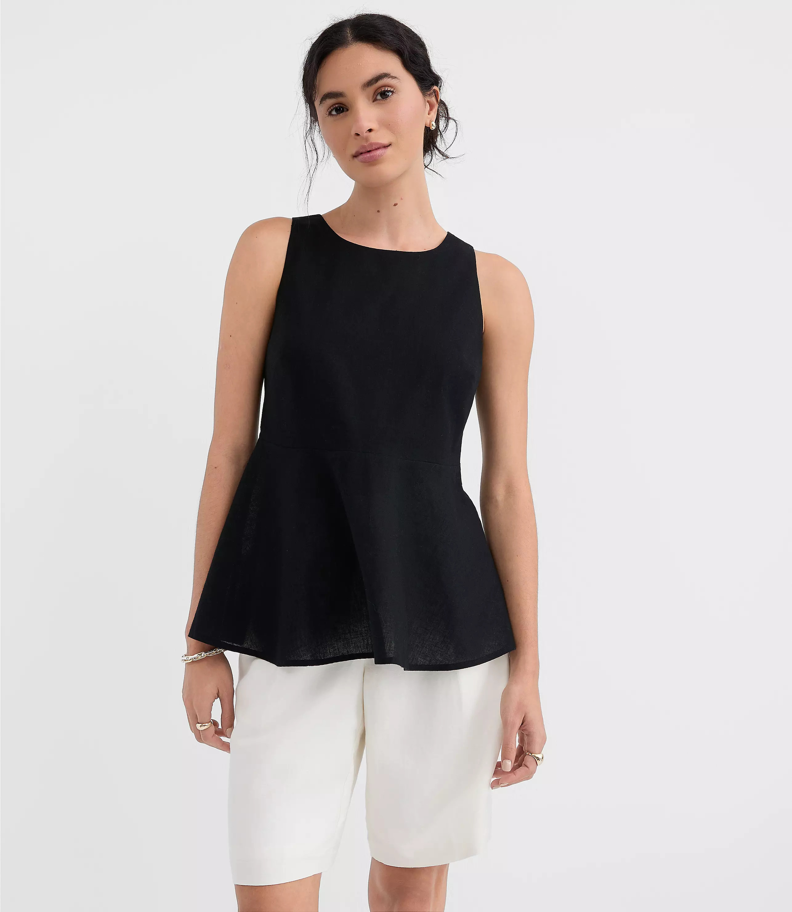 Linen Cotton Peplum Top | LOFT