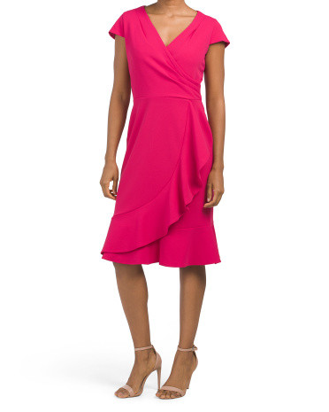 Ruffle V-neck Flirty Scuba Crepe Dress | TJ Maxx