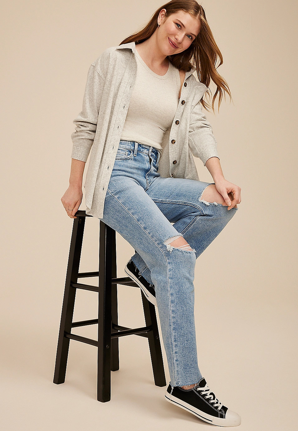 Flying Monkey™ Light High Rise Open Ripped Slim Wide Leg Jean | Maurices