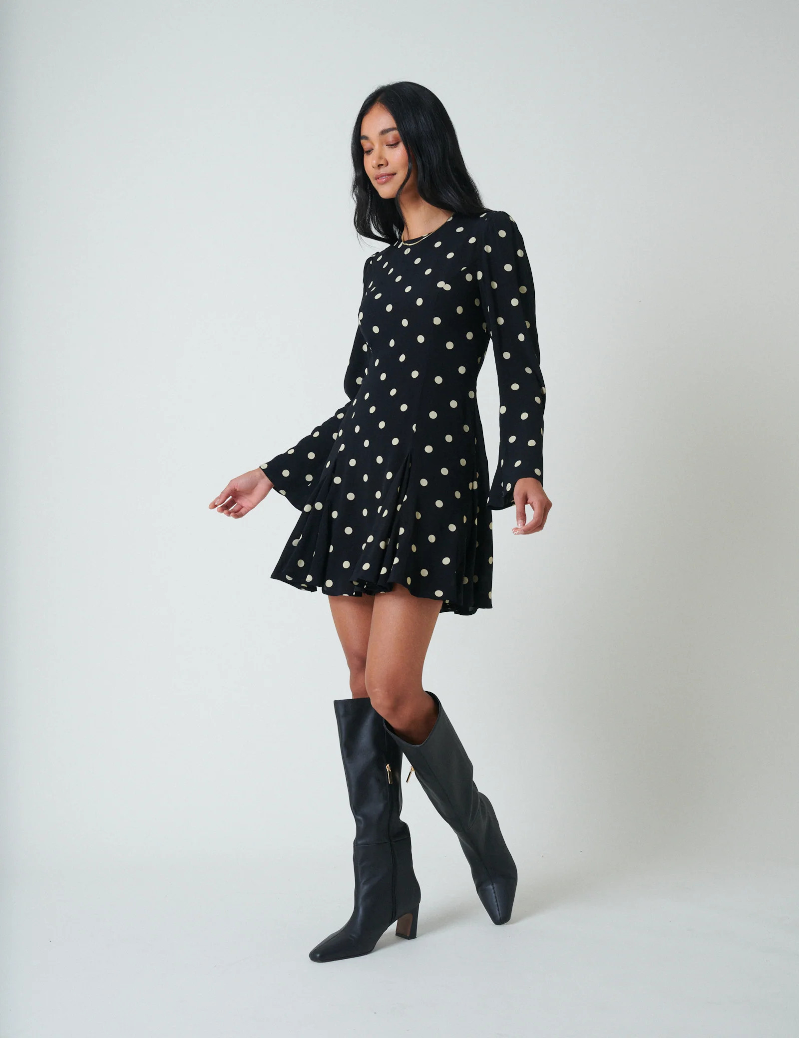 Black Polka Dot Long Sleeve Paris Mini Dress | Nobody's Child