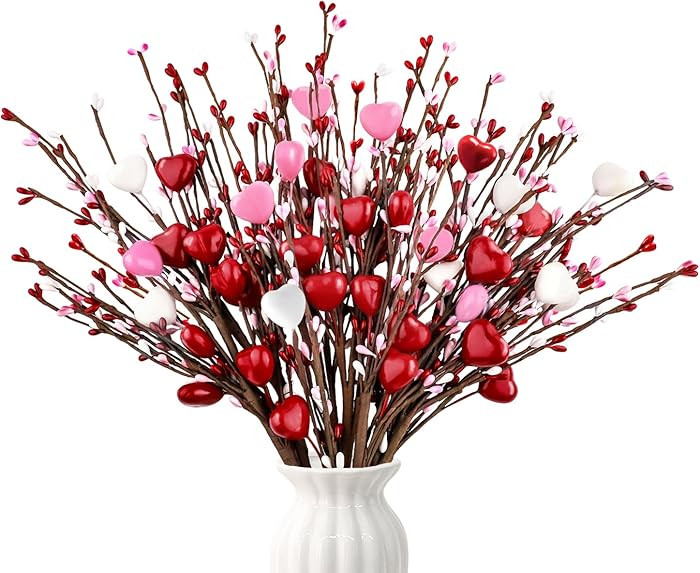 Yunfan 6Pcs Valentines Day Decorations Valentines Decor Red Pink White Heart Shaped Berry Picks A... | Amazon (US)
