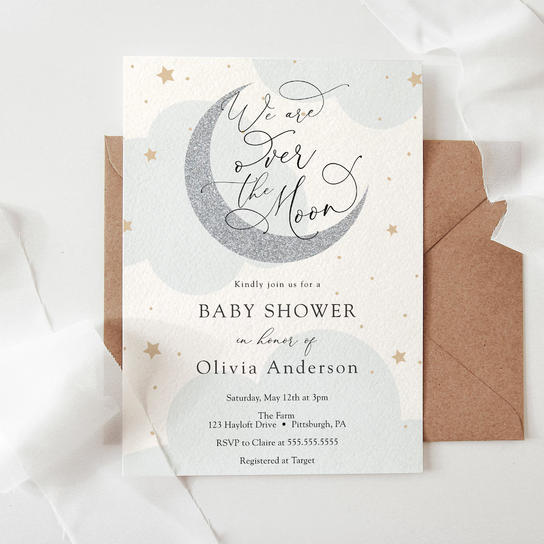 We Are Over the Moon Baby Shower Invitation - Etsy | Etsy (US)