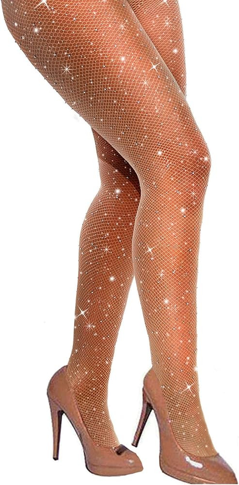 VEBZIN Sexy Sparkly Fishnets Stockings Jeweled High Waist Fishnet Tights for Women Rhinestone Par... | Amazon (US)