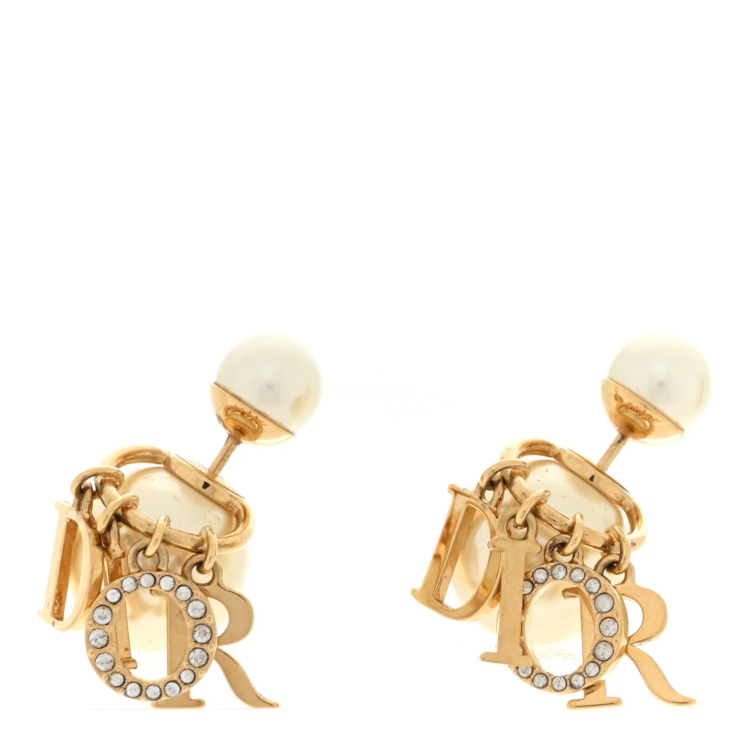 Pearl Crystal Tribal Logo Charms Earrings Gold | FASHIONPHILE (US)
