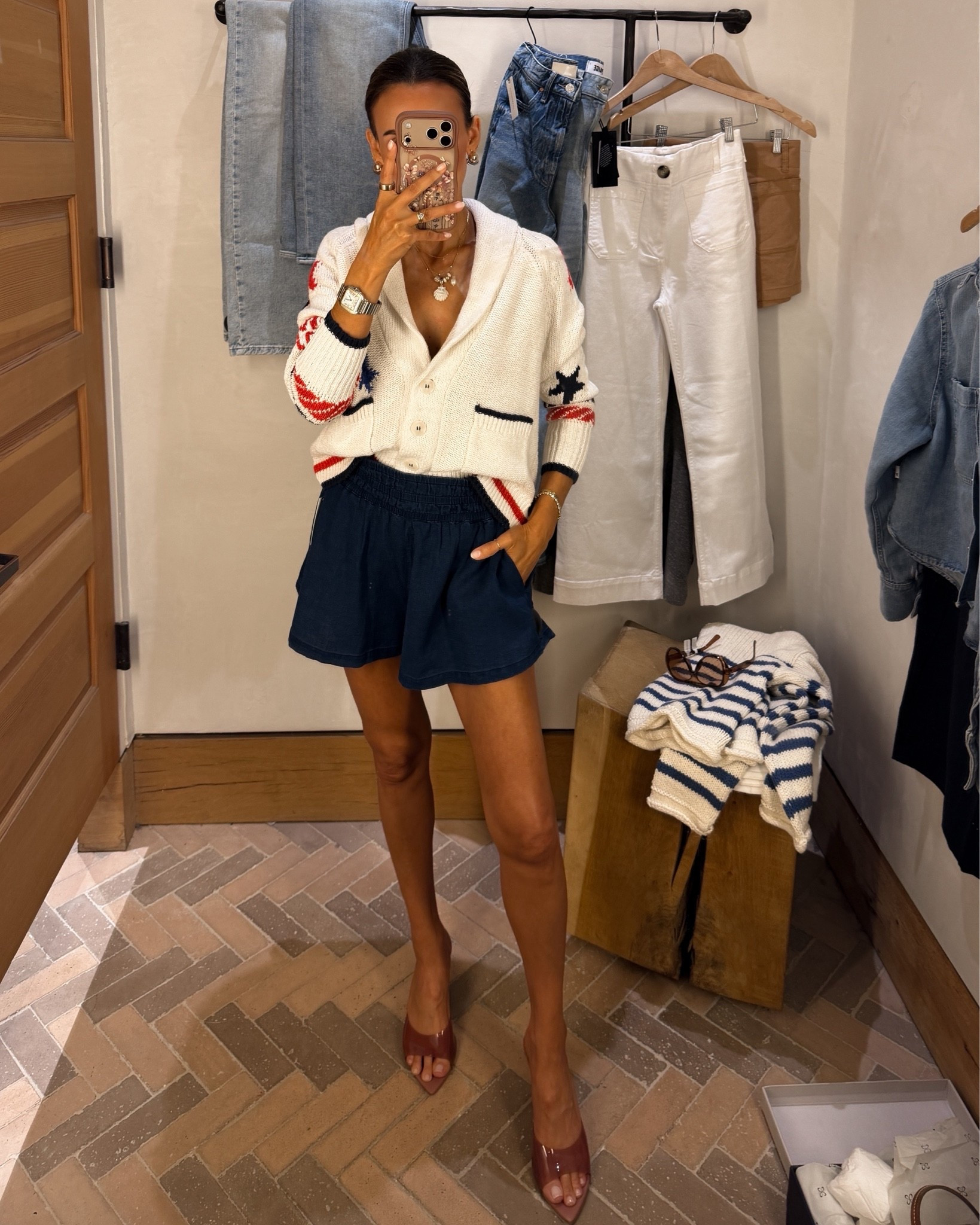 Anthro new purchases! Code KARINA20 for 20% off when you spend $100+ 
This cardi is east coast summer dreams. Size XXS here paired with a super soft slowly shorts that feel like sweatshirt, elastic waist and pockets! Xs 
These heels are so fun for summer, I snagged the blue ones but think I need the pink too. Size down .5 size

#LTKSaleAlert #LTKootd #LTKSeasonal
