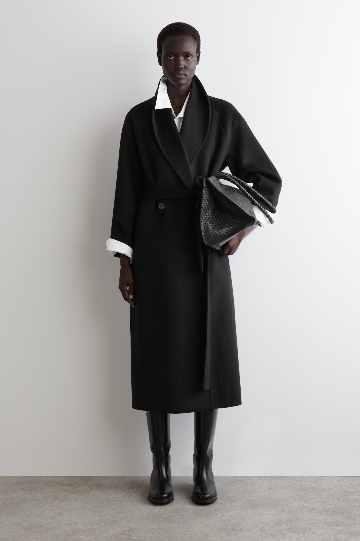 BELTED DOUBLE-FACED WOOL COAT - BLACK | COS | COS UK