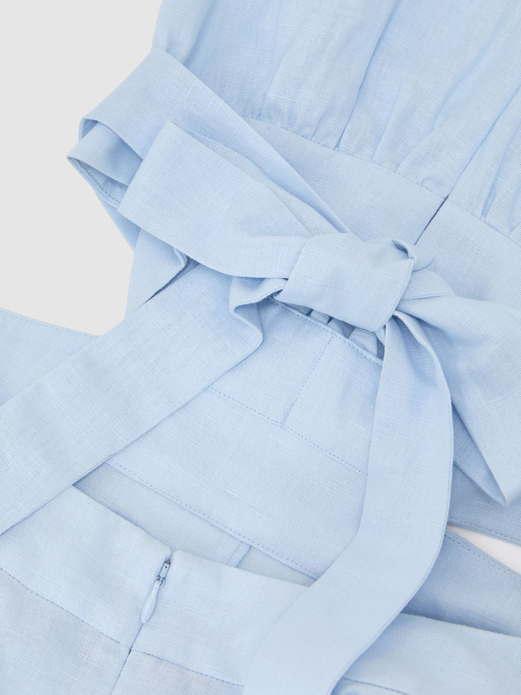 Linen-Cotton Cut-Out Midi Dress in Blue | Reiss UK