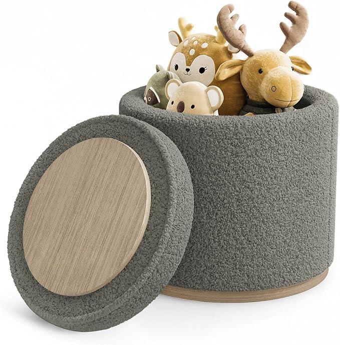 Round Ottoman with Storage and Tray, Vanity Stool, Round Coffee Table, Upholstered Foot Stools Ot... | Amazon (US)