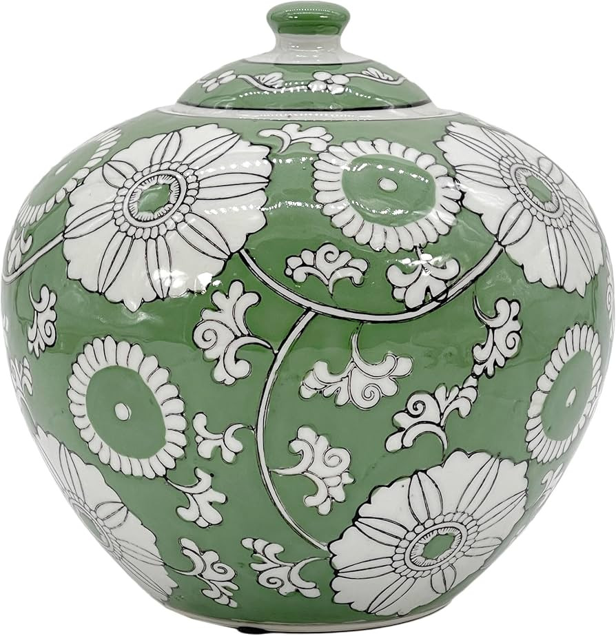 Galt International 8" Green Floral Chinoiserie Jar w/Lid Decorative Ginger Jar Centerpiece Tea St... | Amazon (US)