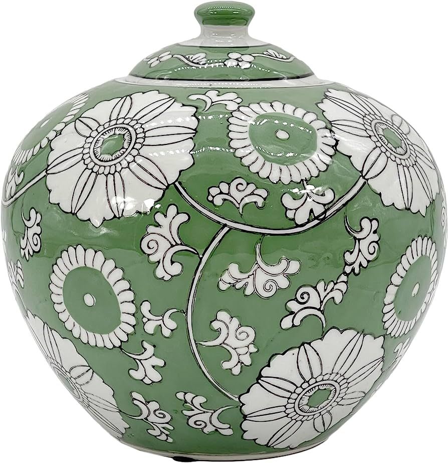 Galt International 8" Green Floral Chinoiserie Jar w/Lid- Ginger Jar, Tea Storage, Decorative, Ho... | Amazon (US)