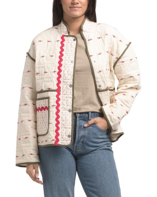 Combo Quilted Jacket With Ric Rac Trim | TJ Maxx