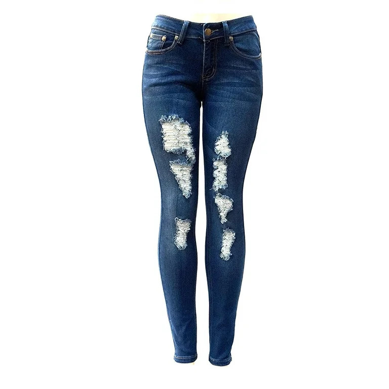 JEANS FOR LOVE David-k Premium Blue Denim Stretch Jeans Destroy Skinny Ripped Distressed Pants - ... | Walmart (US)