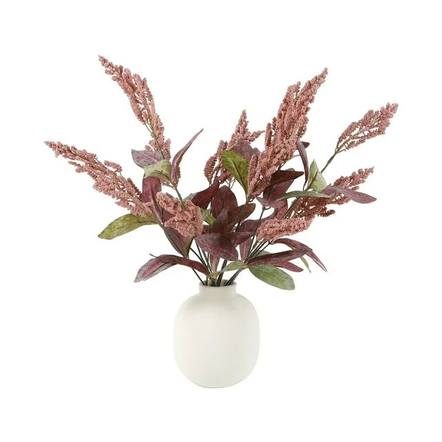 Flora Bunda 19" Pink and Purple Faux Foliage Arrangement in Matte White Ceramic Vase | Walmart (US)