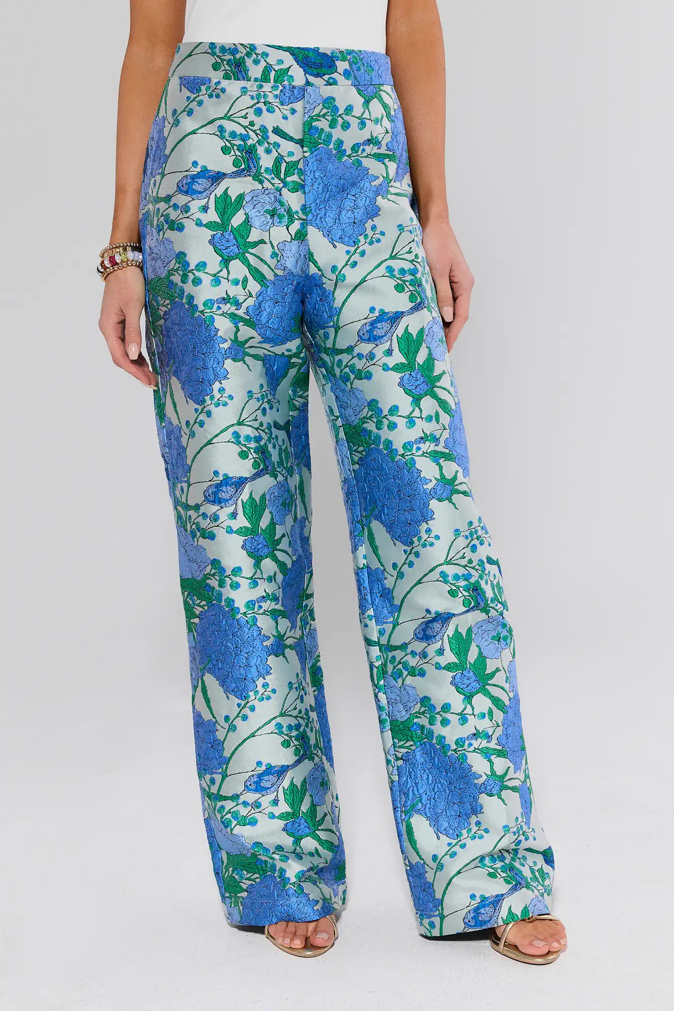 Blue Floral Brocade Pants | Avara