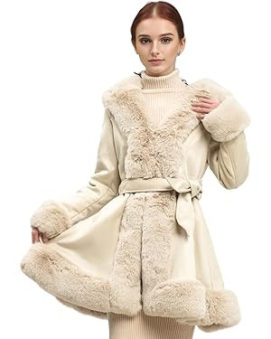 NXBC Winter Faux Fur Coats for Women,Faux Fur Leather Jacket Women,Winter Long Sleeve Furry Trim ... | Amazon (US)