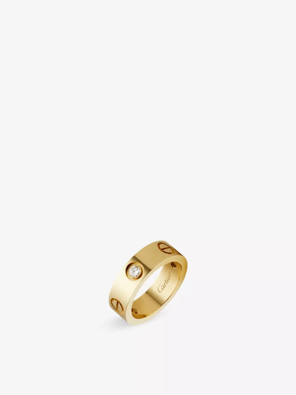 CARTIER - LOVE 18ct yellow gold and 3 brilliant-cut diamond ring | Selfridges.com | Selfridges
