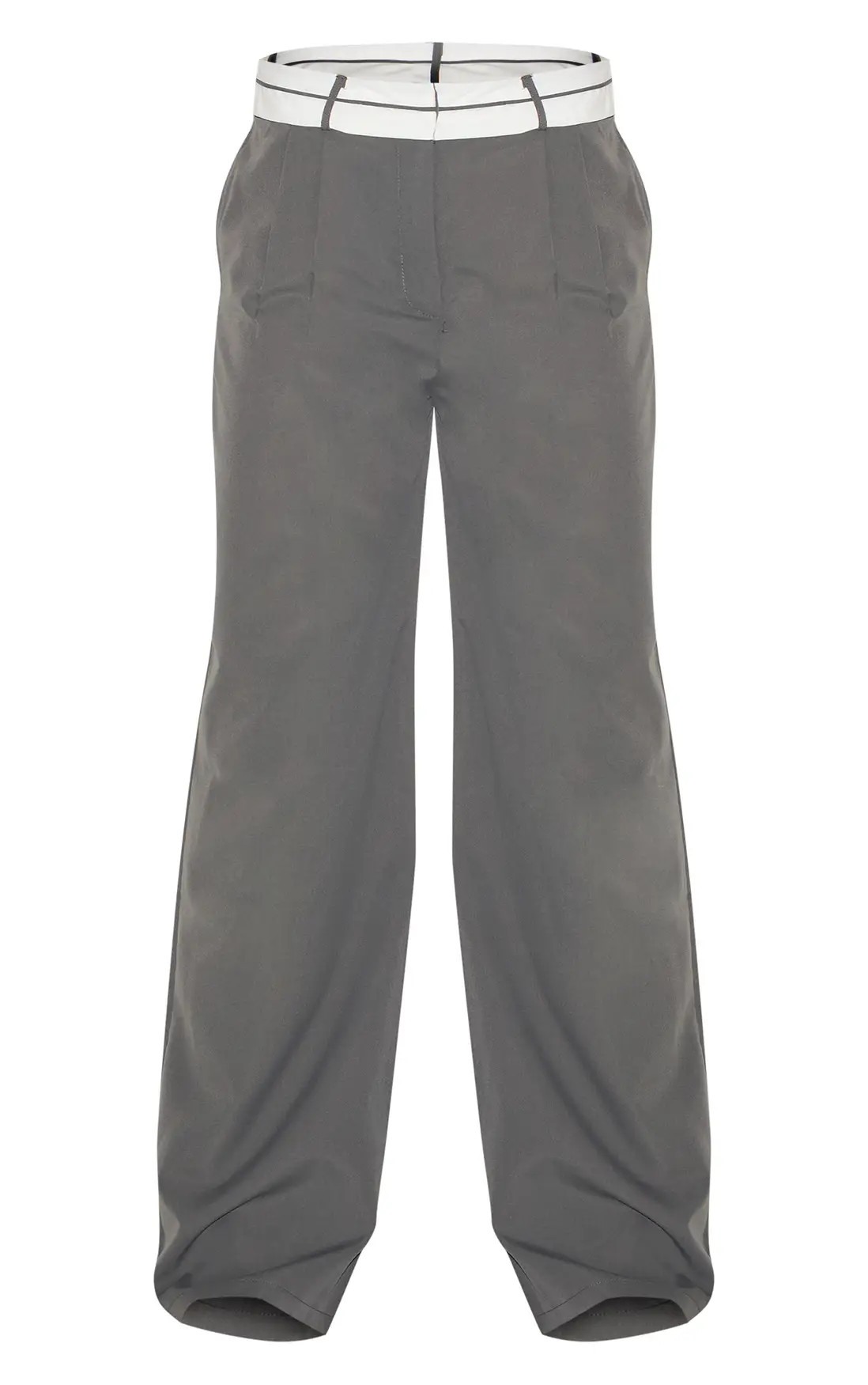 Tall Charcoal Fold Over Front Trousers | PrettyLittleThing US