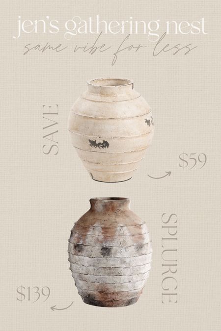 Save vs splurge pottery barn worn vase #vase #modernorganic #potterybarndupe #vessel #homefinds #homedecor #neutraldecor 

#LTKhome #LTKsalealert #LTKunder100