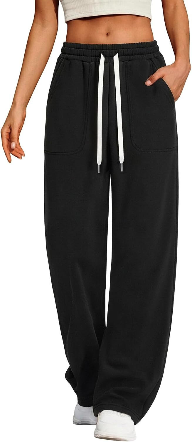 Wide Leg Sweatpants Women Baggy Drawstring Fall Winter Sweat Pants | Amazon (US)