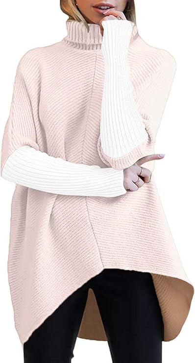 ANRABESS Womens Turtleneck Long Batwing Sleeve Asymmetric Hem Casual Pullover Sweater Knit Tops | Amazon (US)