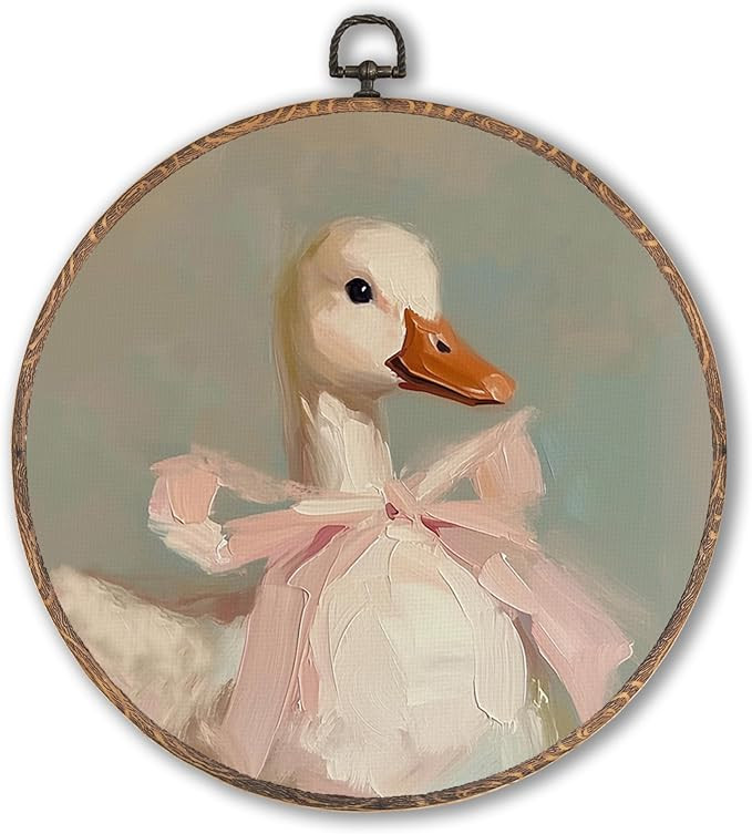 Coquette Pink Bow Duck Round Wall Art Framed, Preppy Girly Round Wall Decor, Vintage Girly Duck H... | Amazon (US)