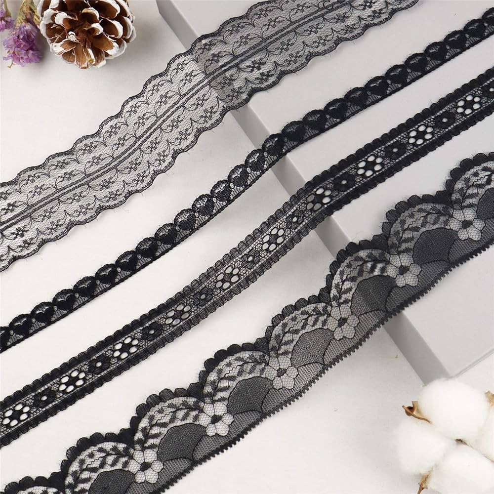 Black Lace Trim Roll Sewing Lace Ribbon, Assorted Lace Fabric for Crafts Bridal Wedding Decorati... | Amazon (US)